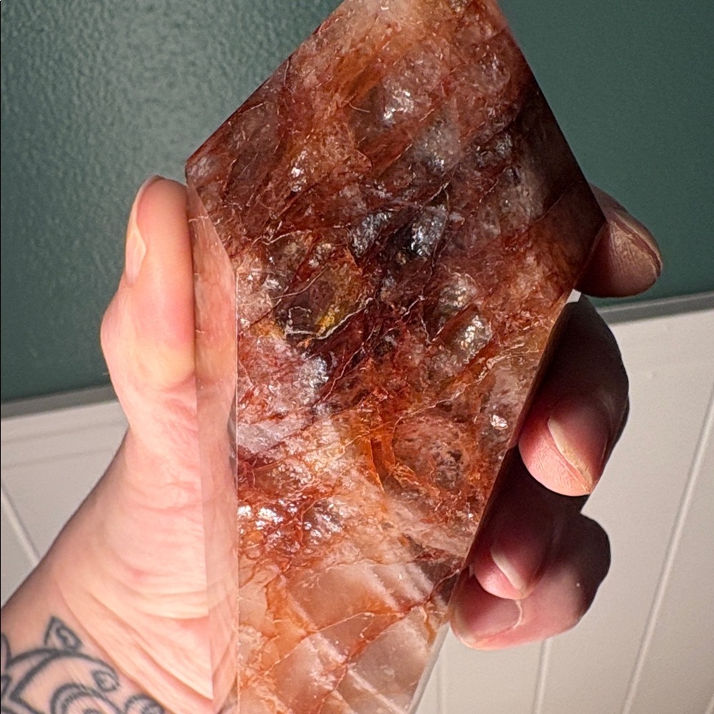 Fire Quartz Crystal Wand on Stand - Picture 2 of 7